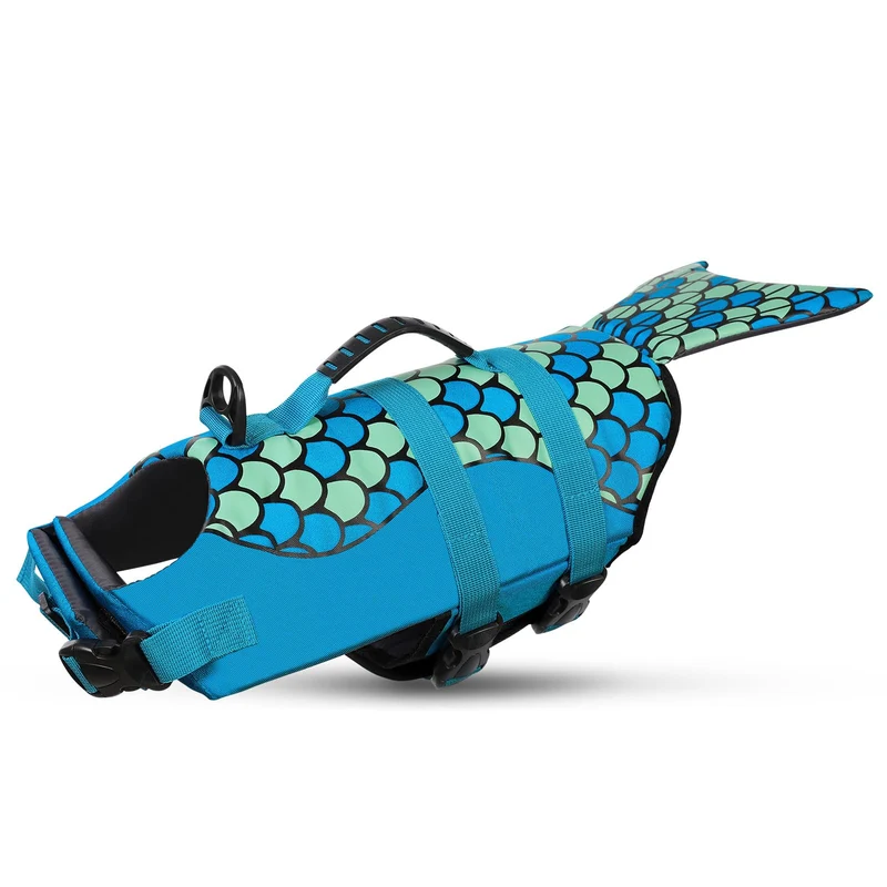 Queenmore Gilet Sirène pour Chien — Gilet de Natation Léger et Haute Flottabilité (Bleu, XXL)