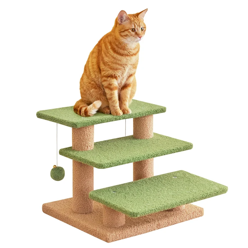 Furcato Escalier Multi-Étapes Vert pour Animaux – 3 Étapes, Balles Interactives, Aide Lit et Canapé