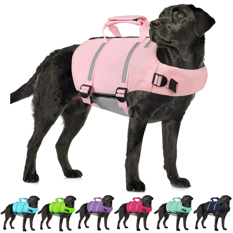AOFITEE Gilet de Sauvetage pour Chien - Flottaison Élevée, Fermeture Éclair et Bandes Réfléchissantes, Taille L