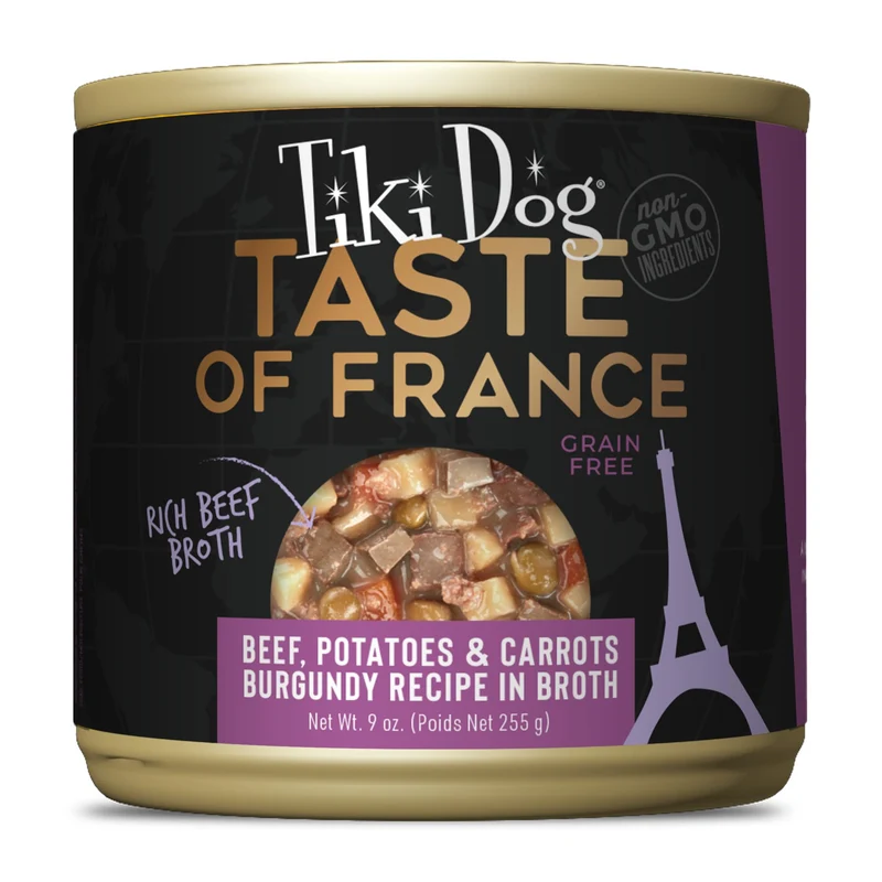 Tiki Dog Taste of the World France – Aliment humide pour chien au bœuf, pommes de terre et carottes, boîtes de 9 oz (8 unités)