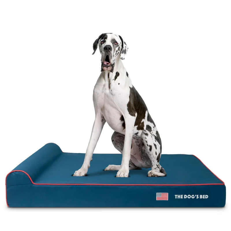 The Dog's Balls – Lit du chien orthopédique XXL 6″, mousse mémoire, bleu Oxford et drapeau des États‑Unis