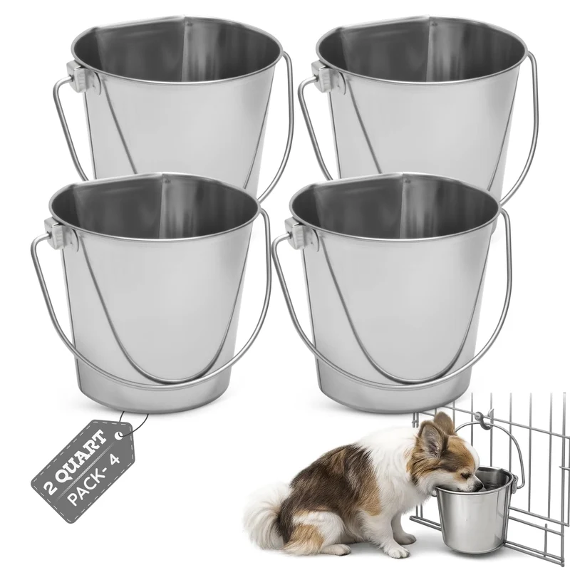 AASPIRE PETS Seau plat en acier inoxydable 2 quarts – Lot de 4, pour petites races, cages et chenils
