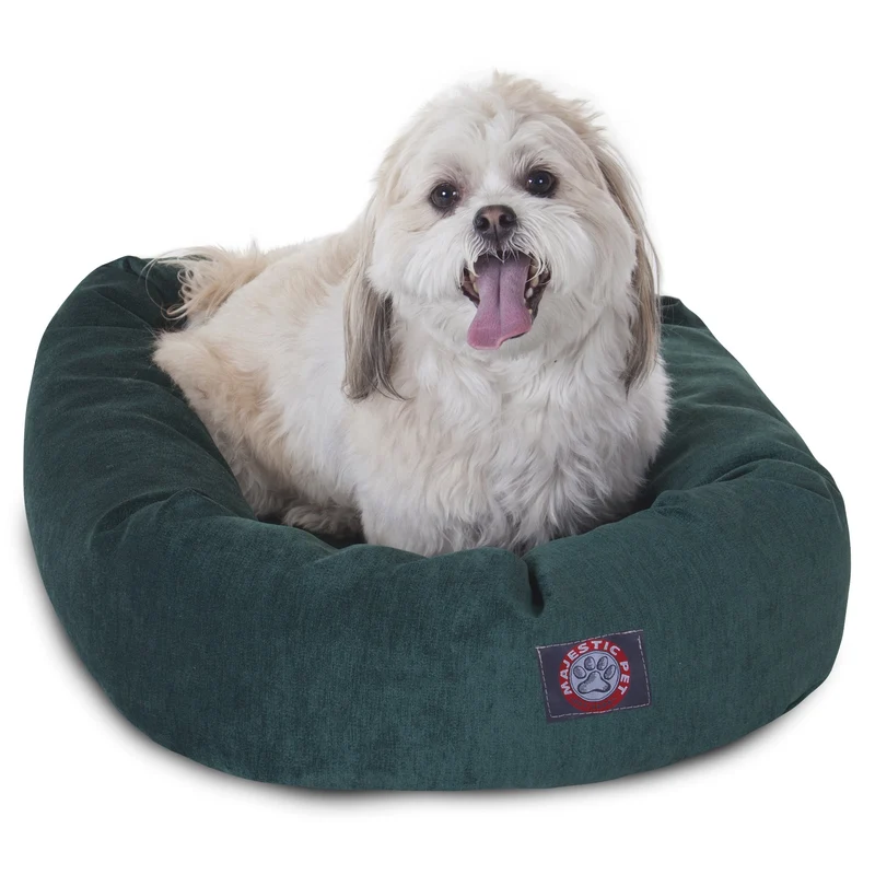 Majestic Pet – lit rond en velours micro marine, soutien de tête et lavage en machine