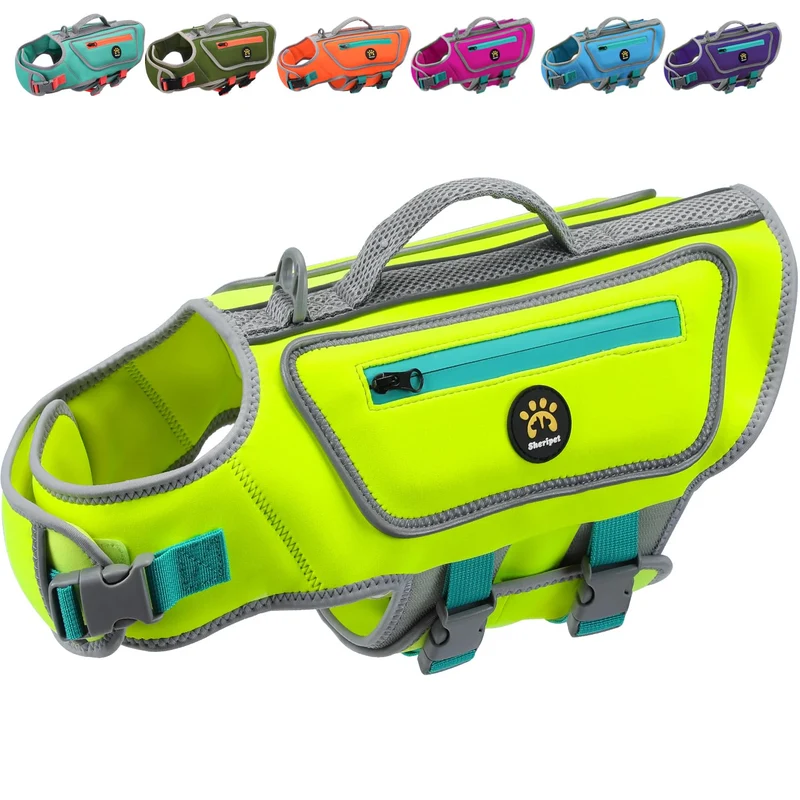 Sheripet Gilet de Sauvetage pour Chien à Haute Flottabilité – Veste de Natation Réfléchissante et Réglable (Vert, M)