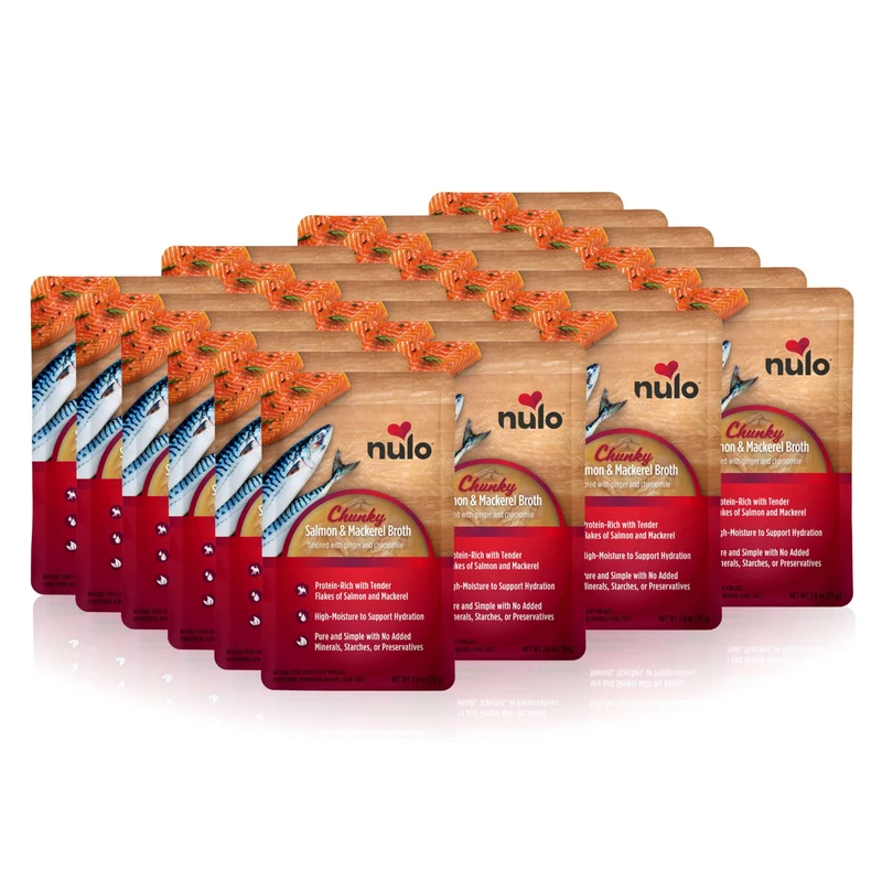 Nulo FreeStyle Bouillon pour Chat – Morceaux Saumon & Maquereau, 24 Sachets de 80 g