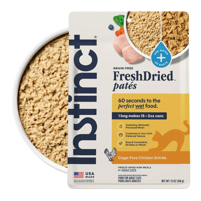 Instinct FreshDried Pâtés – Nourriture féline lyophilisée sans céréales, Entrée poulet sans cage, Sac 13 oz
