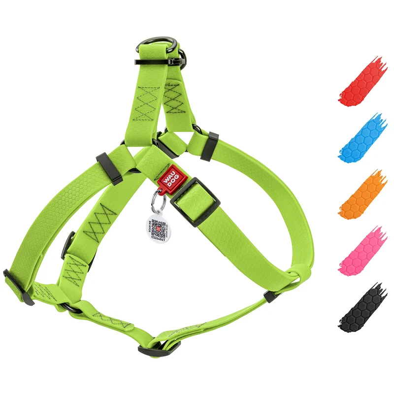 WAUDOG Harnais Étanche et Réglable pour Chiens – 40–56 cm – Attache Métal Durable et QR – Vert