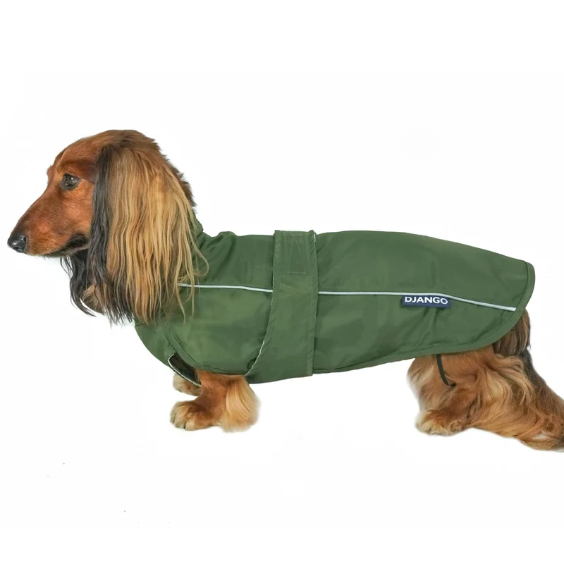 DJANGO Manteau Chien Imperméable Léger – Réfléchissant, Compatible Harnais, Vert – Tailles Petit à Grand