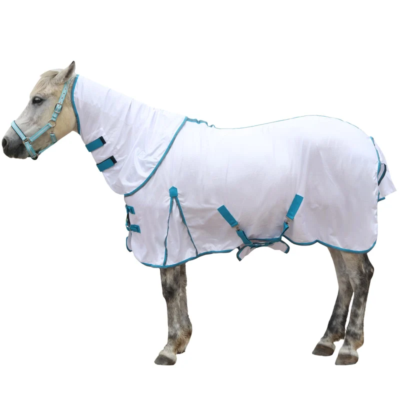 Gallopoff Housse anti-mouches pour cheval — Capot détachable et ceinture ventre, maillage ventilé, blanc 75