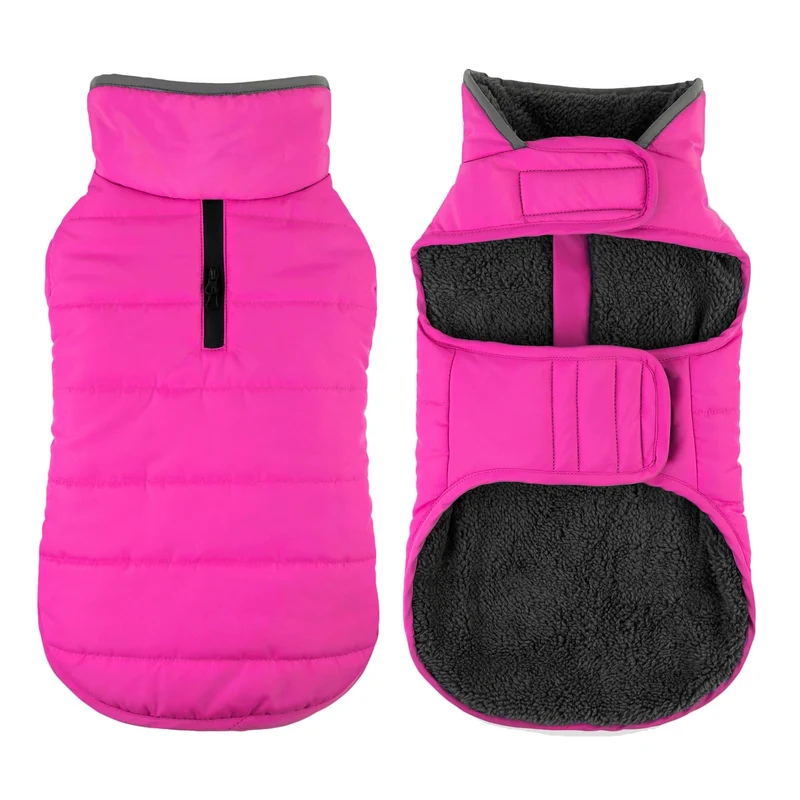 Petglad Manteau Chien Hiver Imperméable - Col Haut, Trou Harnais, Reflechissant Rose 2XL