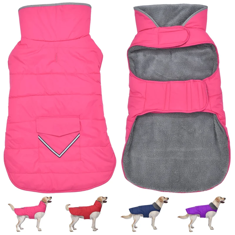 Petglad Manteau Chien Imperméable Hivernal avec Poche – Réfléchi, Ajustable, 2XL, Rose