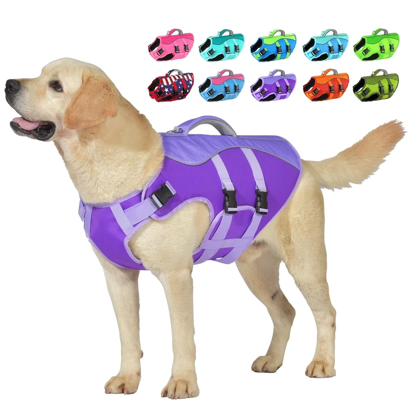 Petglad Gilet de Sauvetage pour Chien Taille L Violet – Haute Flottabilité, Poignée et Réflecteurs