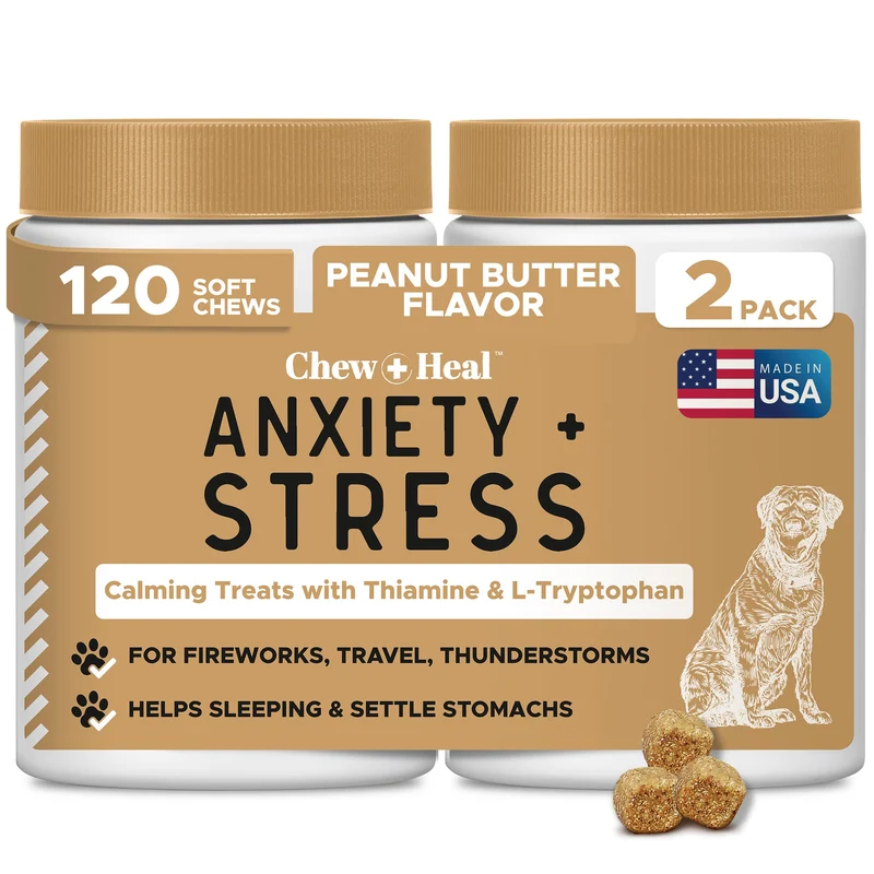 Friandises apaisantes Chew + Heal Labs pour chiens – 120 bouchées anti-stress saveur beurre de cacahuète