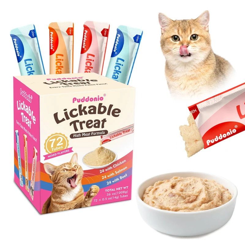 Puddonio Friandises à lécher pour chat — Purée de viande sans céréales, haute protéines, tubes de 14 g (72 pièces)