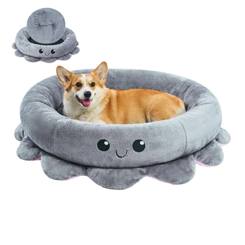 Jiupety Lit Chien Octopus Gris XL – Panier Calmant Boho avec Coussin Amovible