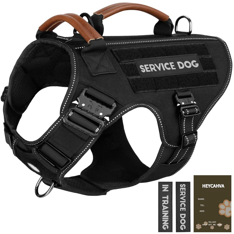 HEYCAHVA Harnais tactique pour chien – Boucles en métal, poignée en cuir, réfléchissant, sans traction, taille XL