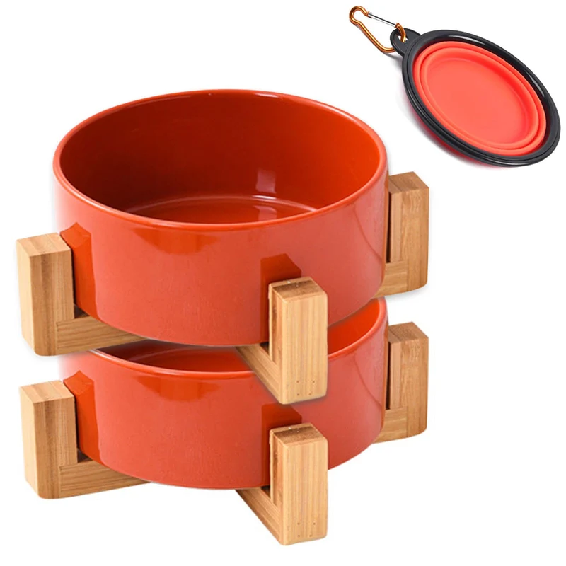 Petygooing Ensemble de Bols en Porcelaine avec Support – Anti-Dérapant, 2×28 oz (850 ml) – Rouille