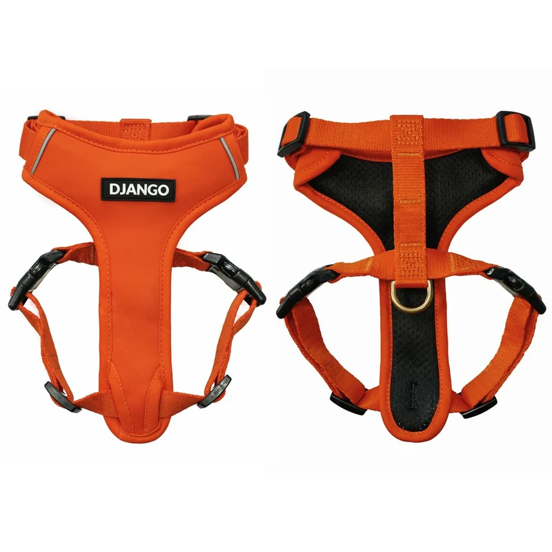 DJANGO Adventure Harnais pour Chien – Néoprène Orange Sunset, Ajustable, Réfléchi, Anneau D en Laiton