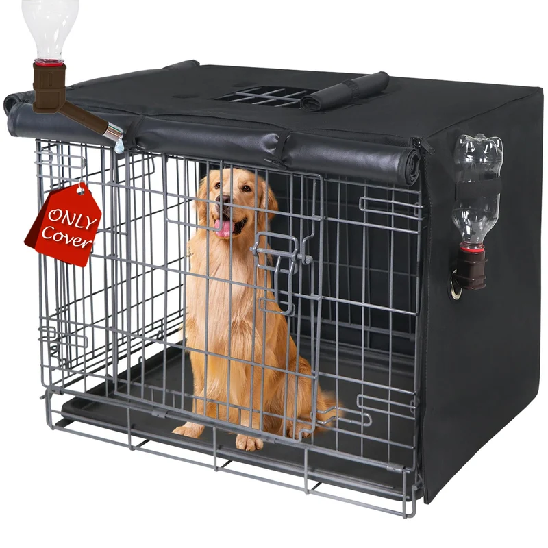 Peipaws Couvre-cage pour chien 48 pouces – Trois portes, imperméable, bec d’eau latéral – Noir