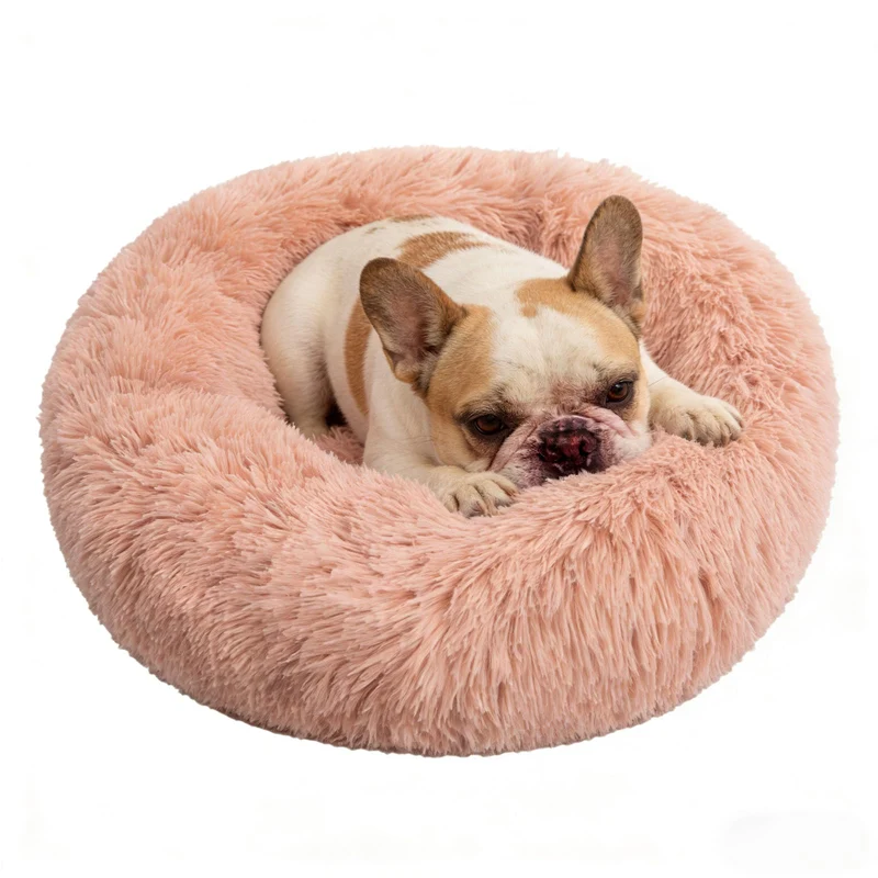 Doimier Lit Rond en Forme d’Anneau pour Chien et Chat – Housse Lavable, Fond Antidérapant, Anti-Anxiété, Diamètre 30 pouces (Jusqu’à 20 kg) – Rose Pâle