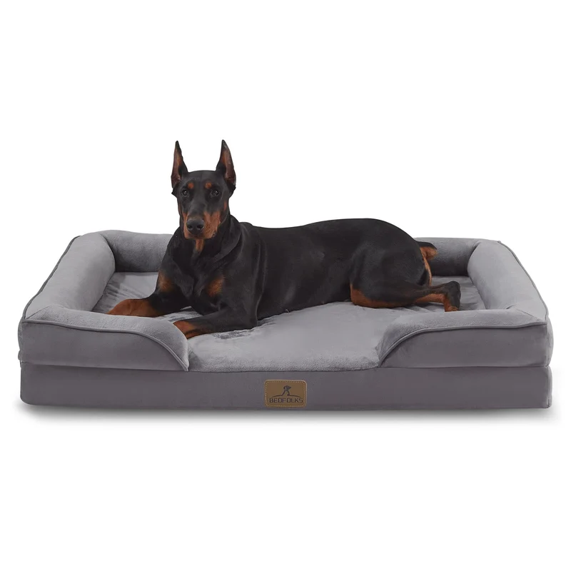 Bedfolks Lit Chien Orthopédique XXL – Canapé Étanche, Mousse Œuf, Housse Lavable et Base Antidérapante (Gris Foncé)