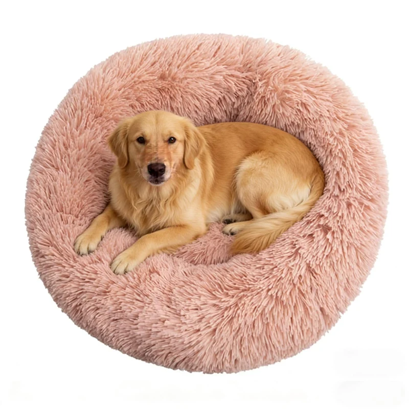 Doimier Lit Rond Apaisant pour Chien - Grand Modèle, Housse Lavable et Base Antiglisse, Couleur Blush 36 pouces
