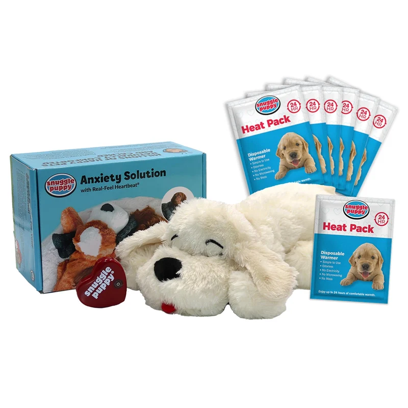 Snuggle Puppy – Jouets avec cœur battant pour chiens, apaisement et entraînement – 6 packs chauffants inclus