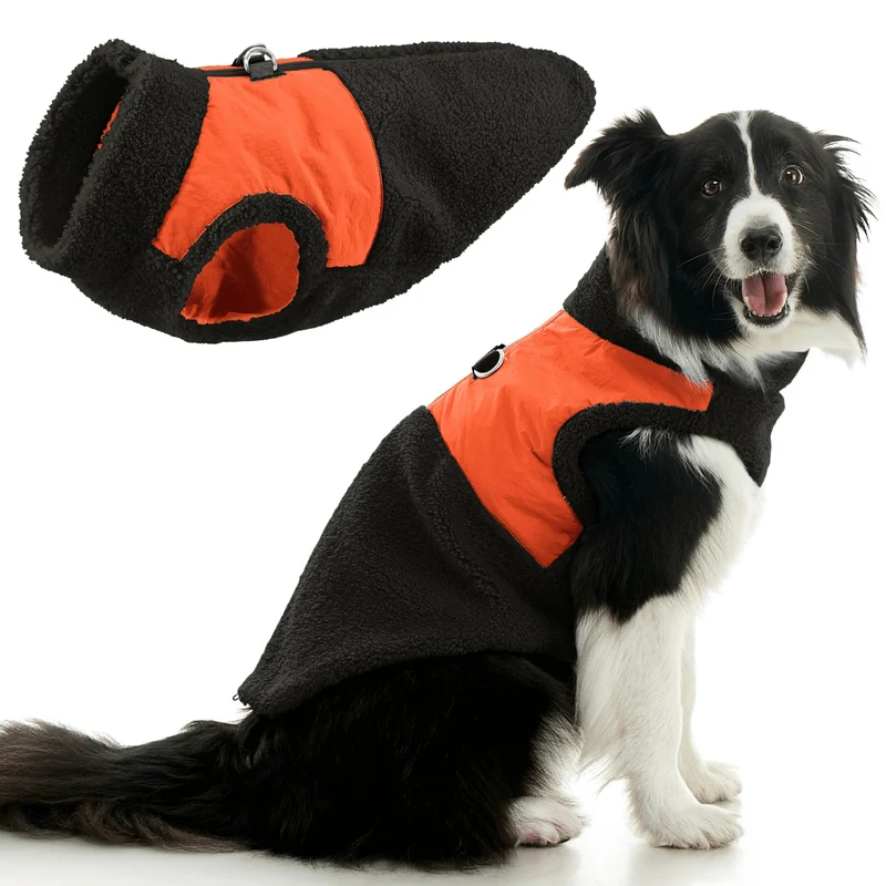 Gooby Veste Sherpa à fermeture éclair Noir – Harnais intégré et chaleur pour chiens de petites et moyennes tailles
