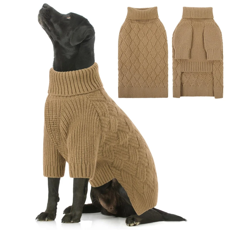 SUNFURA Pull Chien Col Roulé XXL Camel – Pull d'hiver Tricot Chaud pour Grand Chien