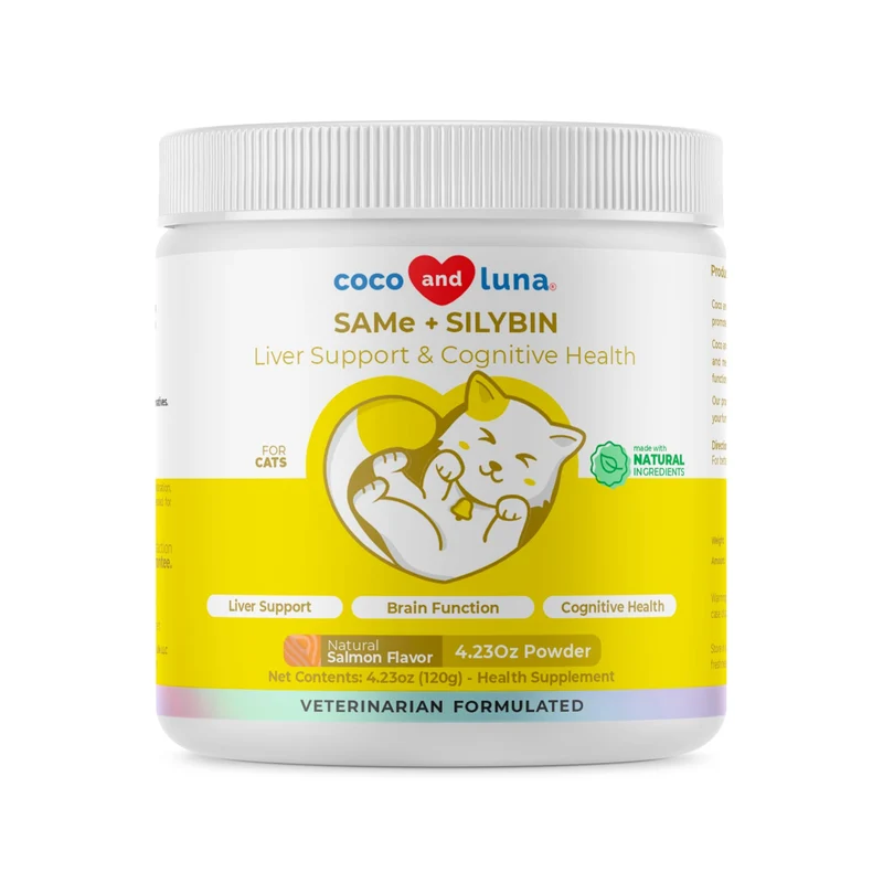 Coco and Luna – SAM-e et Silybine pour Chats, Poudre 120 g, Soutien du Foie et Cognition