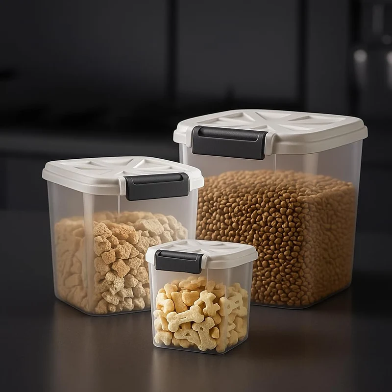 LivLab Mker Conteneur Aliments Chien 20 lb – Hermétique, Empilable, 3 Compartiments + 3 Tasses de Mesure