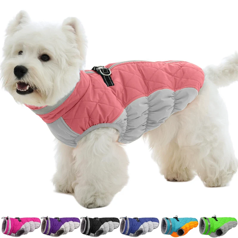 OUOBOB Manteau Petit Chien - Veste Hivernale Chaude avec Harnais Intégré, Imperméable, Rose, Taille S