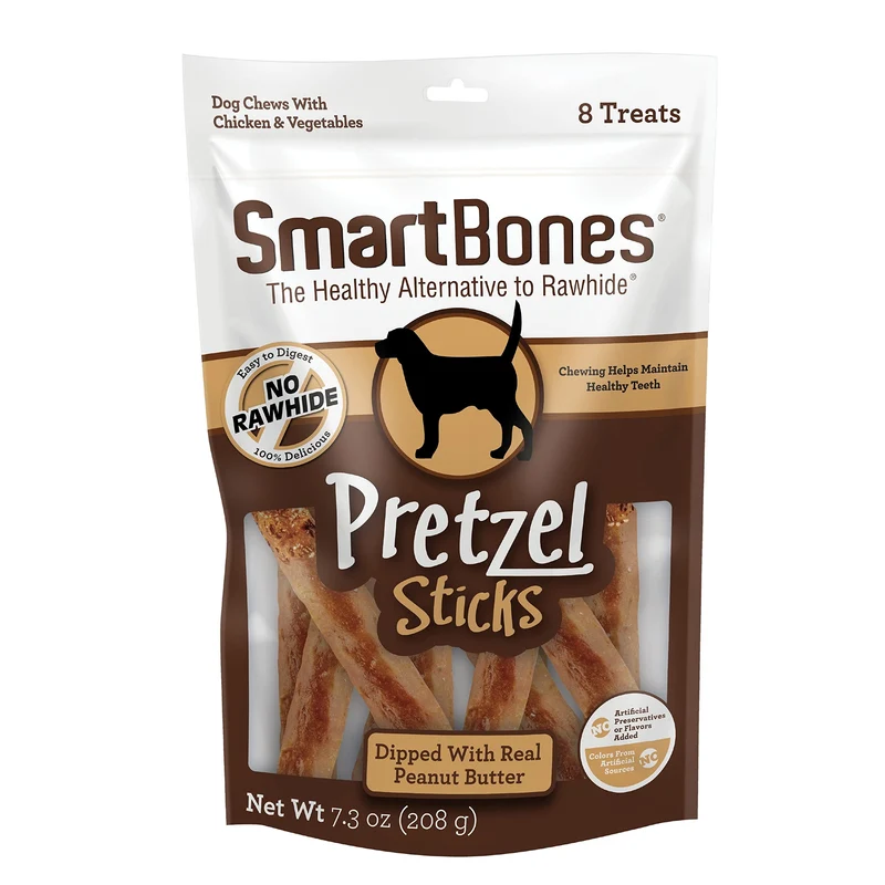SmartBones Bâtonnets Bretzel au Beurre de Cacahuète — Friandises Sans Rawhide pour Chien, 207 g, Pack de 6