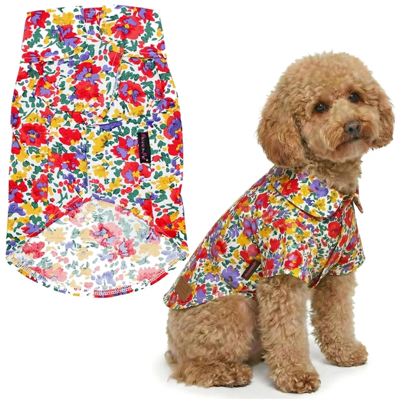 Chemise Florale Parisian Pet pour Chien — Vêtements coton pour Grands Chiens — Tenue Plage légère et chic