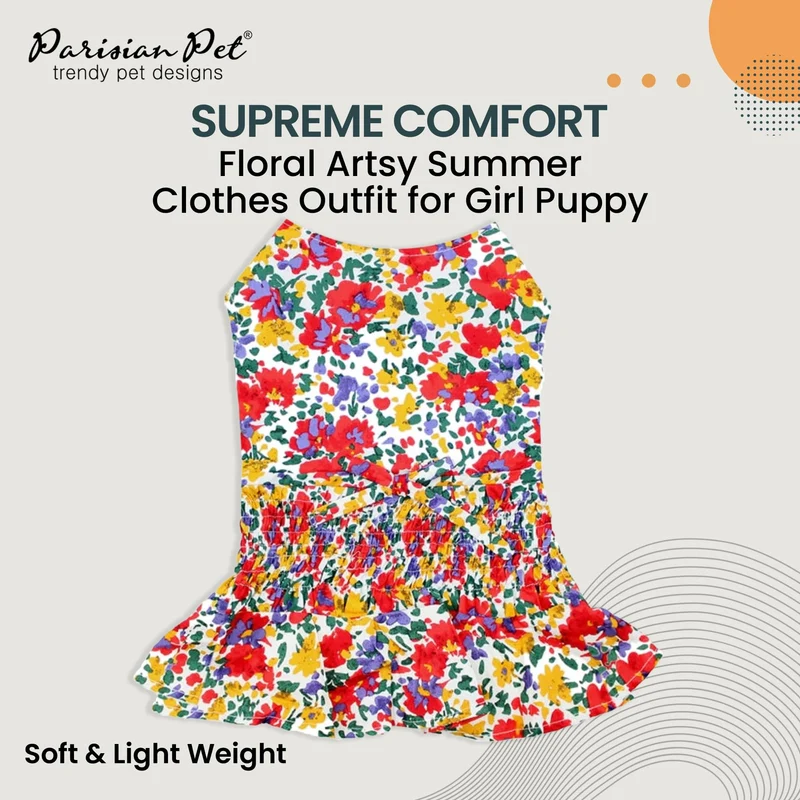 Robe Florale Parisian Pet pour Chien Grand – coton 100%, sans manches, taille ruchée