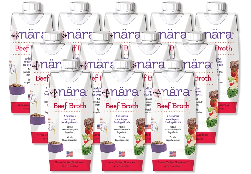 Cafe Nara Garniture humide sans céréales au bouillon de boeuf – Hydratation saine pour chiens et chats (500 g, lot de 12)