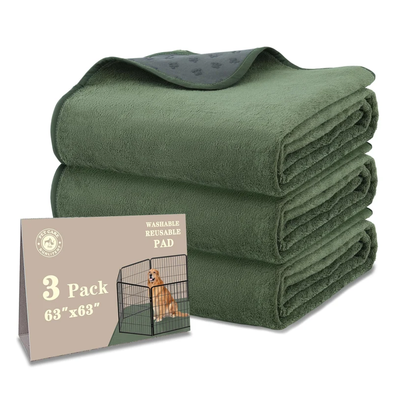 Bunlitent Tapis d'hygiène Extra Large – 3 Paquets, 63'' x 63'', Imperméables, Anti-Dérapants, Lavables – Vert