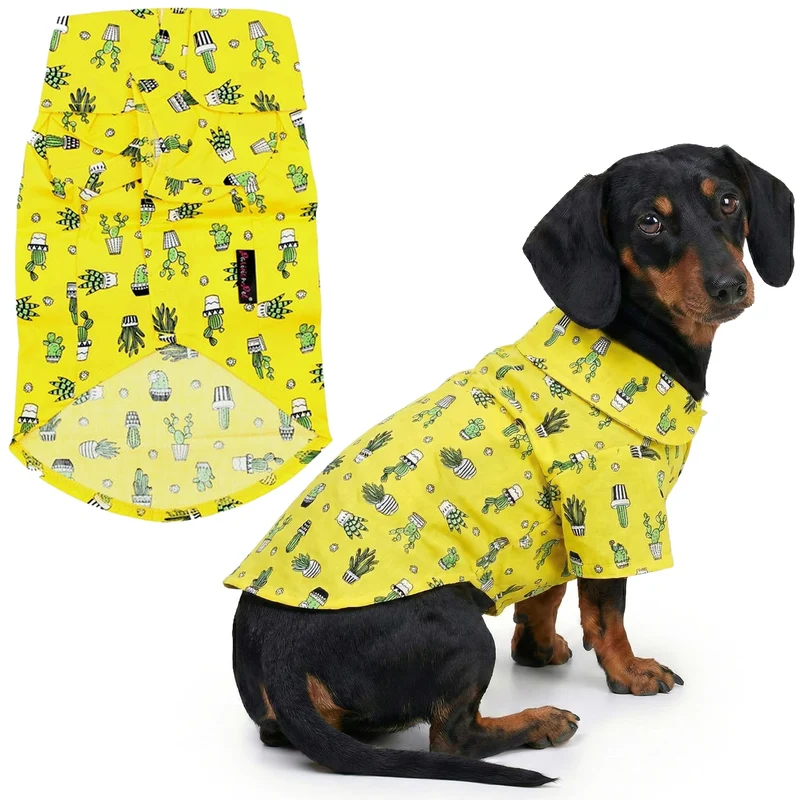 Parisian Pet Cactus Shirt Chien – T-shirt coton léger pour grands chiens – Tenue estivale jaune