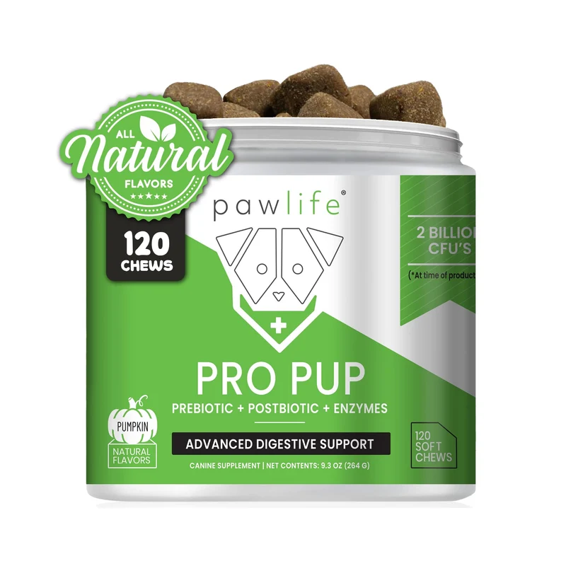 Pawlife Probiotiques pour Chiens – Soutien Digestif, Saveur Potiron, 120 friables douces Recommandées par les Vétérinaires