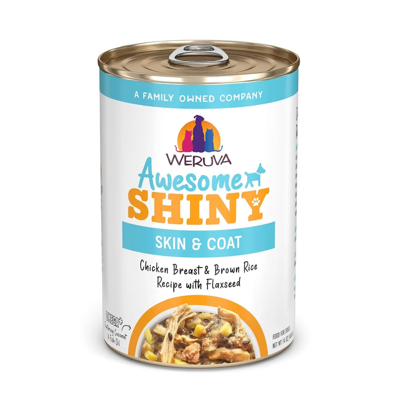 Weruva Awesome Shiny – Nourriture humide chien poulet et riz brun, boîtes 14 oz, lot de 10