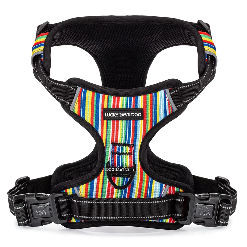 Harnais anti-tirage Lucky Love Dog – Réglable et facile à enfiler, Motif Hippie pour Grands Chiens – Taille Large