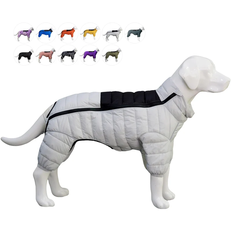 Lovelonglong Manteau Chien 4 Pattes – Étanche, Coupe-vent, Réfléchissant, Zip et Ajustable – Blanc cassé S