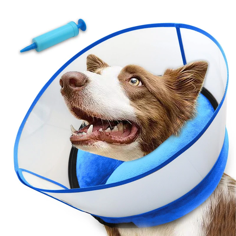 NoarWin 2-en-1 Collier Gonflable pour Chien XL Bleu – Bouclier Démontable et Confortable