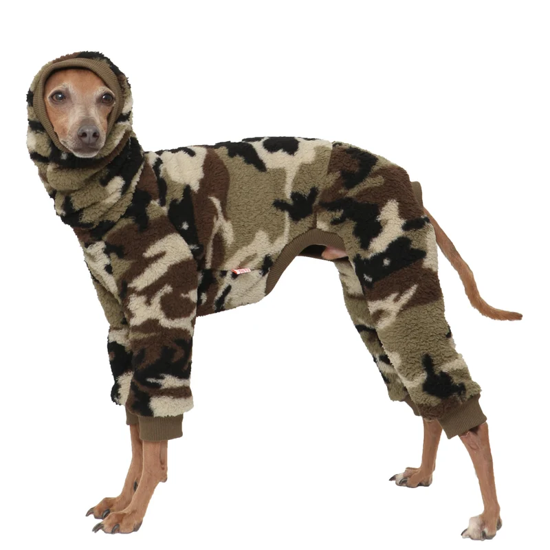 doggystar Pull pour Greyhound Italien - Col montant Camouflage Vert en Fleece Chaud (S à 3XL)