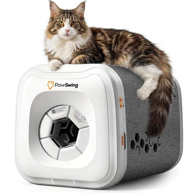 PawSwing Brosse Auto-Nettoyante pour Chats — Réduction des Poils et Boules de Poils 360°