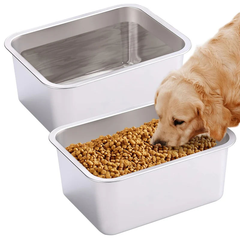 Fhiny – Lot de 2 Bols Chien en Acier Inoxydable, Capacité 11 L, Pour Grands Chiens, Usage Intérieur/Extérieur, Lavable au Lave-vaisselle