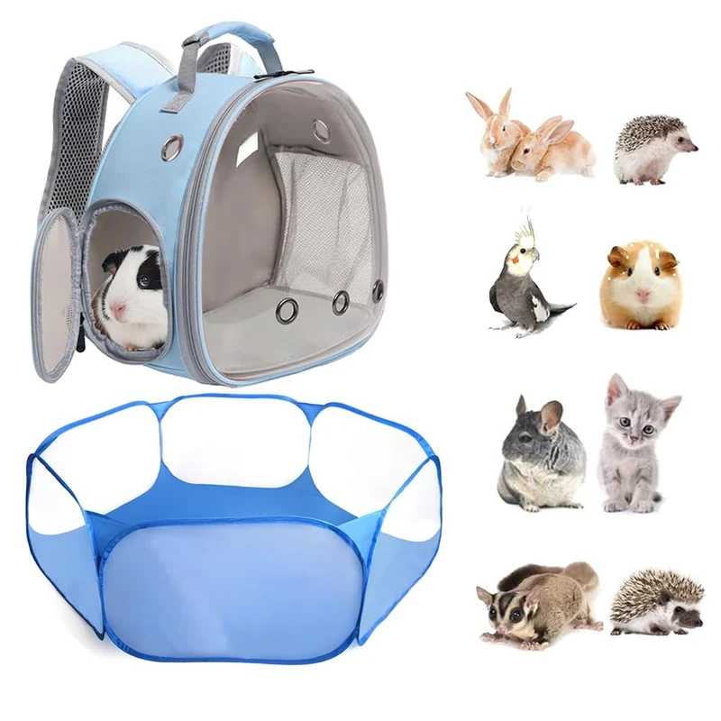 LAIRIES – Ensemble 2 pièces Sac porte-petits animaux et Enclos d’exercice (bleu)