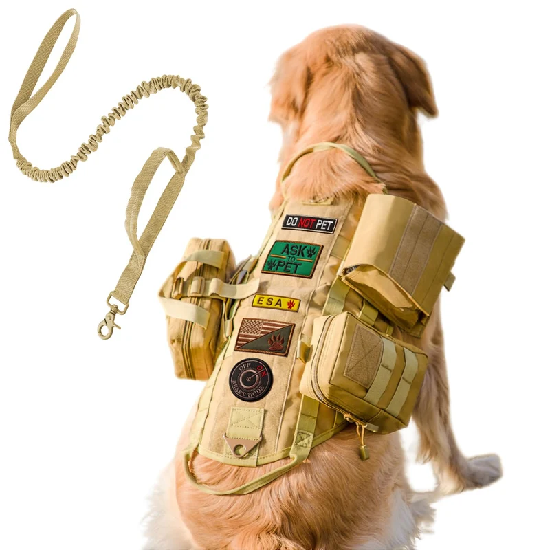 AIWAI Harnais Chien Tactique avec Poches – Khaki, Taille M, Ajustable, Poignée et MOLLE