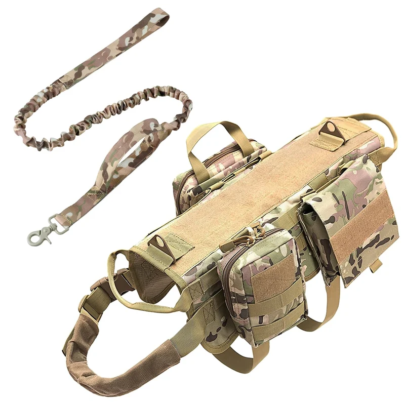 AIWAI Harnais Tactique pour Chien avec Poches - XL, Poignée de Contrôle, Camouflage