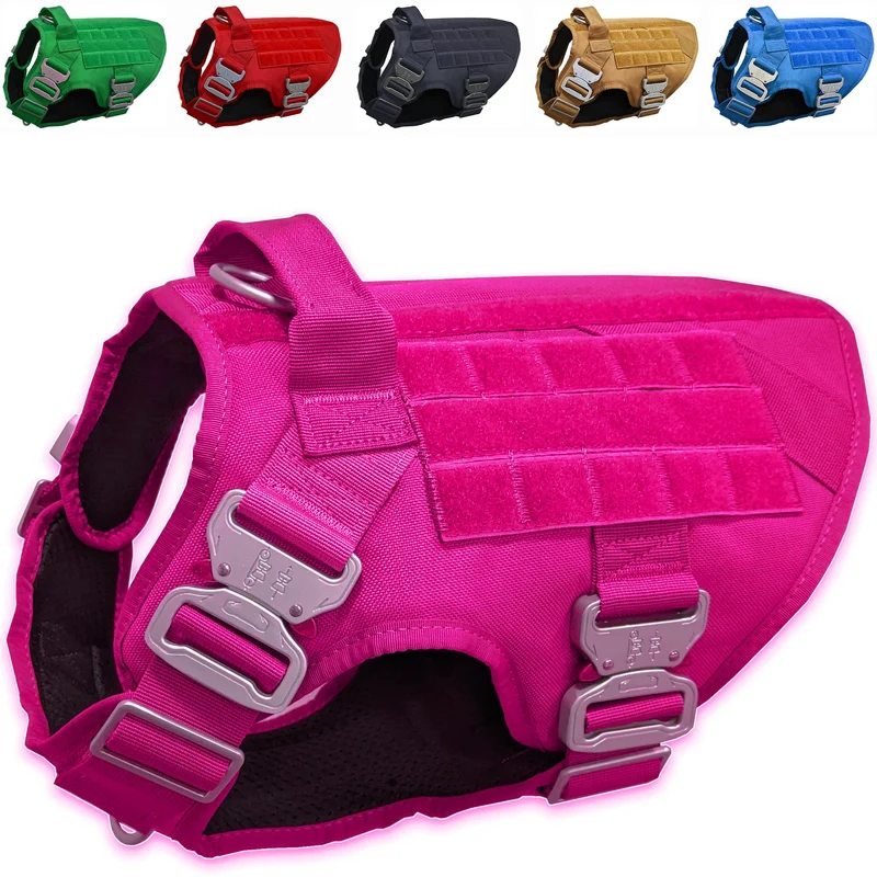 JVA Pro Harnais Chien Tactique Rose – 4 Boucles Métalliques, Étanche, Grade Militaire, Taille L